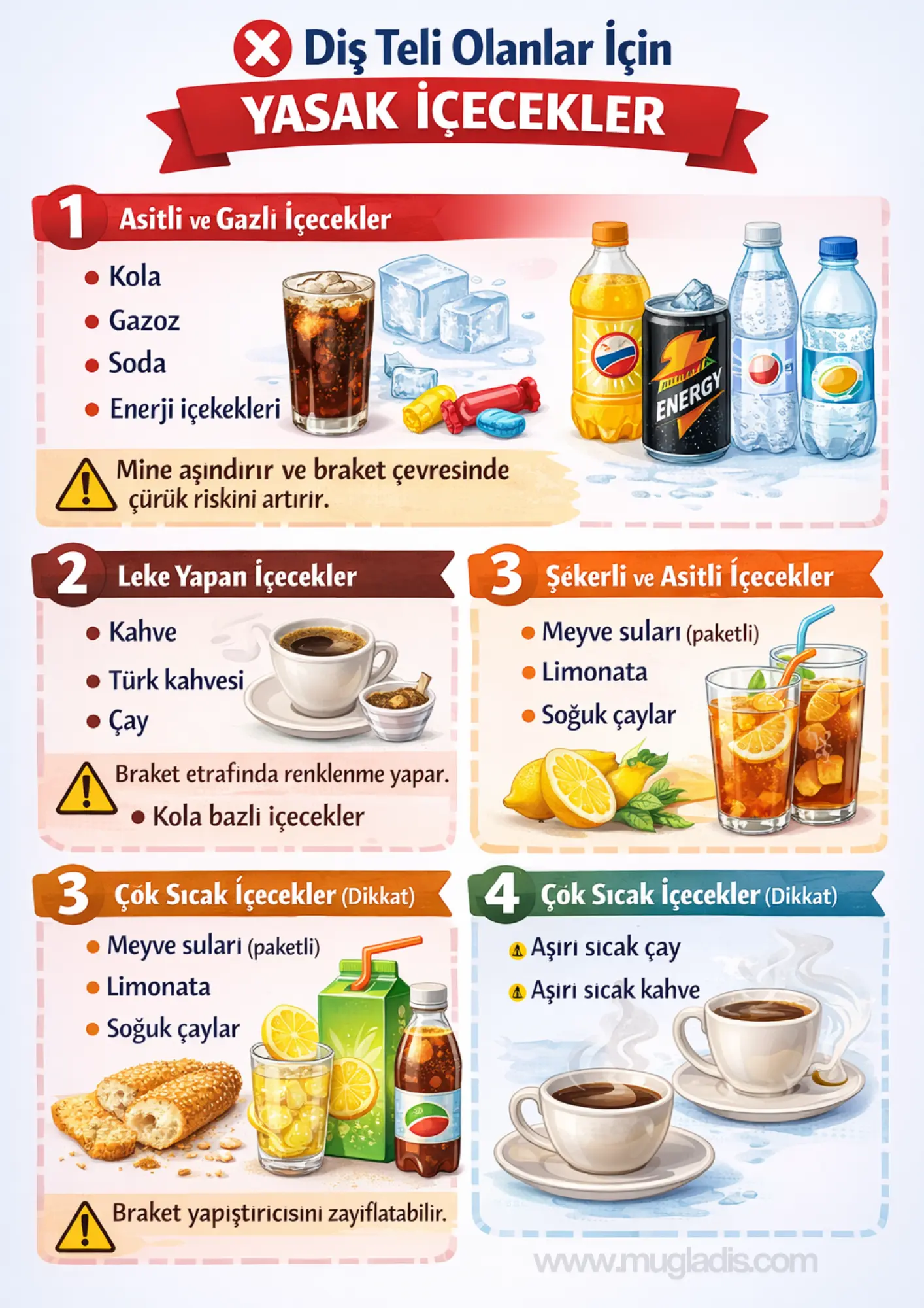 Diş teli olanlar için yasak içecekler – asitli ve leke yapan içecekler